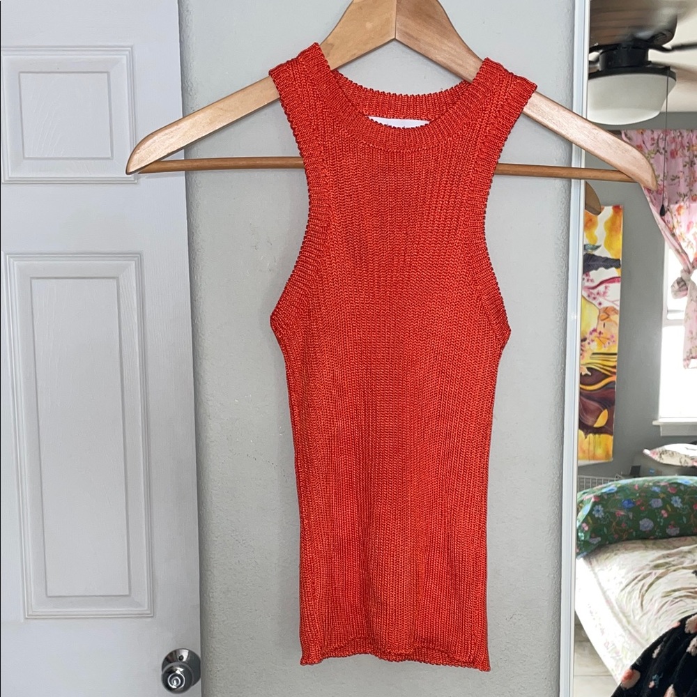 Calle Del Mar Ribbed-knit Tank - Orange Sz Small